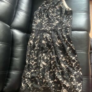 Le Chateau Black and Cream Lace Dress